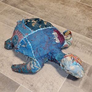 Ethnic Fabric LG Sea Turtle Statue Decor